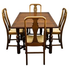 Antique Oak Draw Leaf Dining Table & Chairs