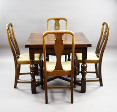 Antique Oak Draw Leaf Dining Table & Chairs