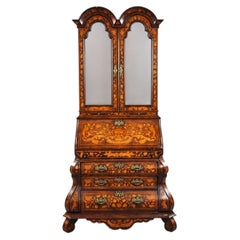 Antique Dutch Marquetry Bureau Bookcase