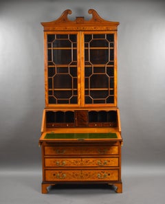 Edwardian Satinwood and Marquetry Inlaid Bureau Bookcase