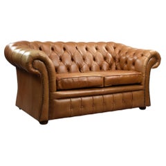 Tan Leather Two Seater Chesterfield Sofa