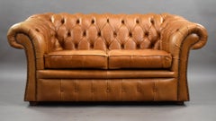 Tan Leather Two Seater Chesterfield Sofa