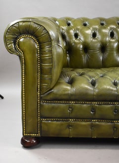 Green Leather Three Seater Chesterfield Sofa