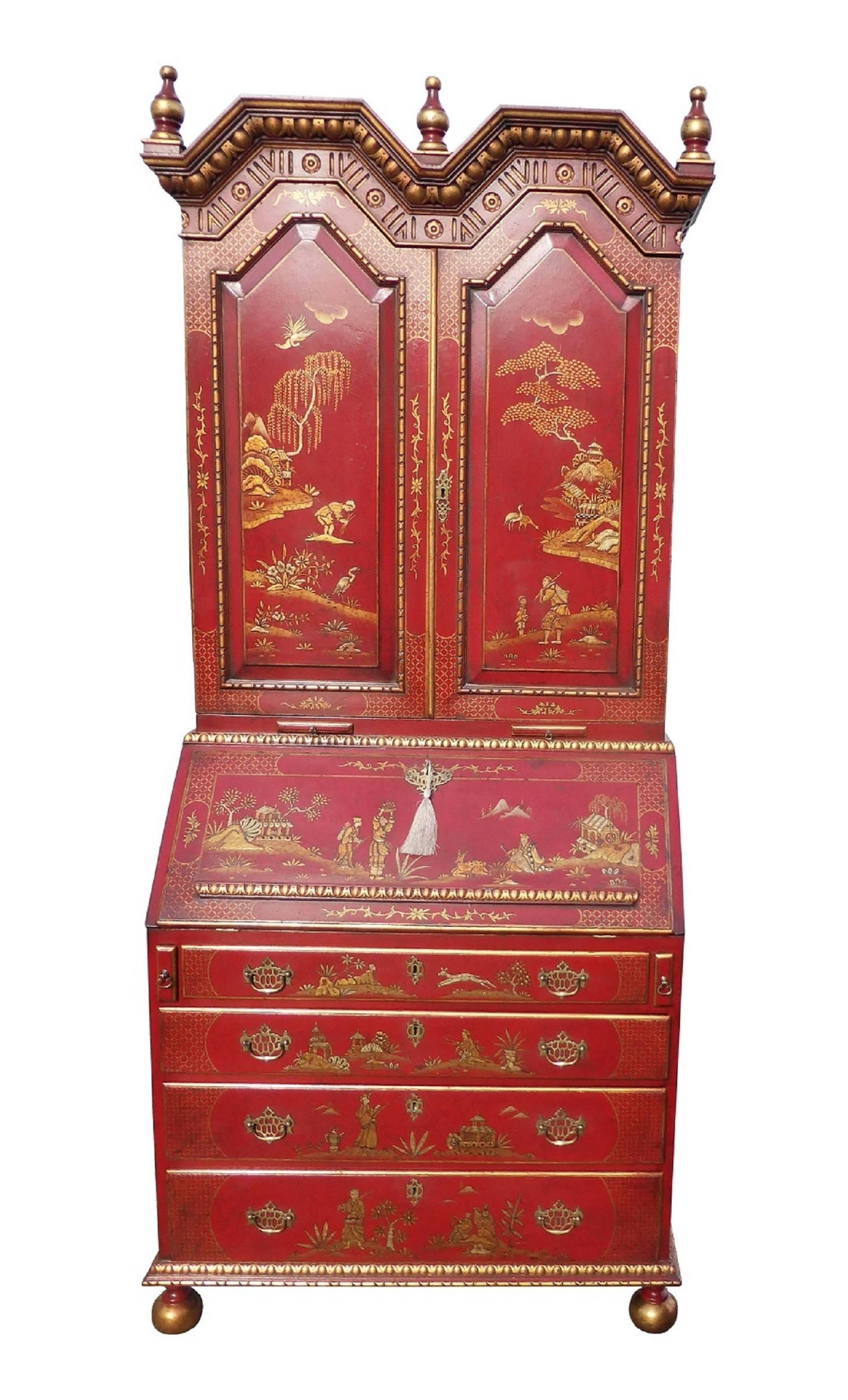 Late 19th Century  Late 19th/Early 20th Century Lacquer and Gilt Chinoiserie Secretary Bookcase