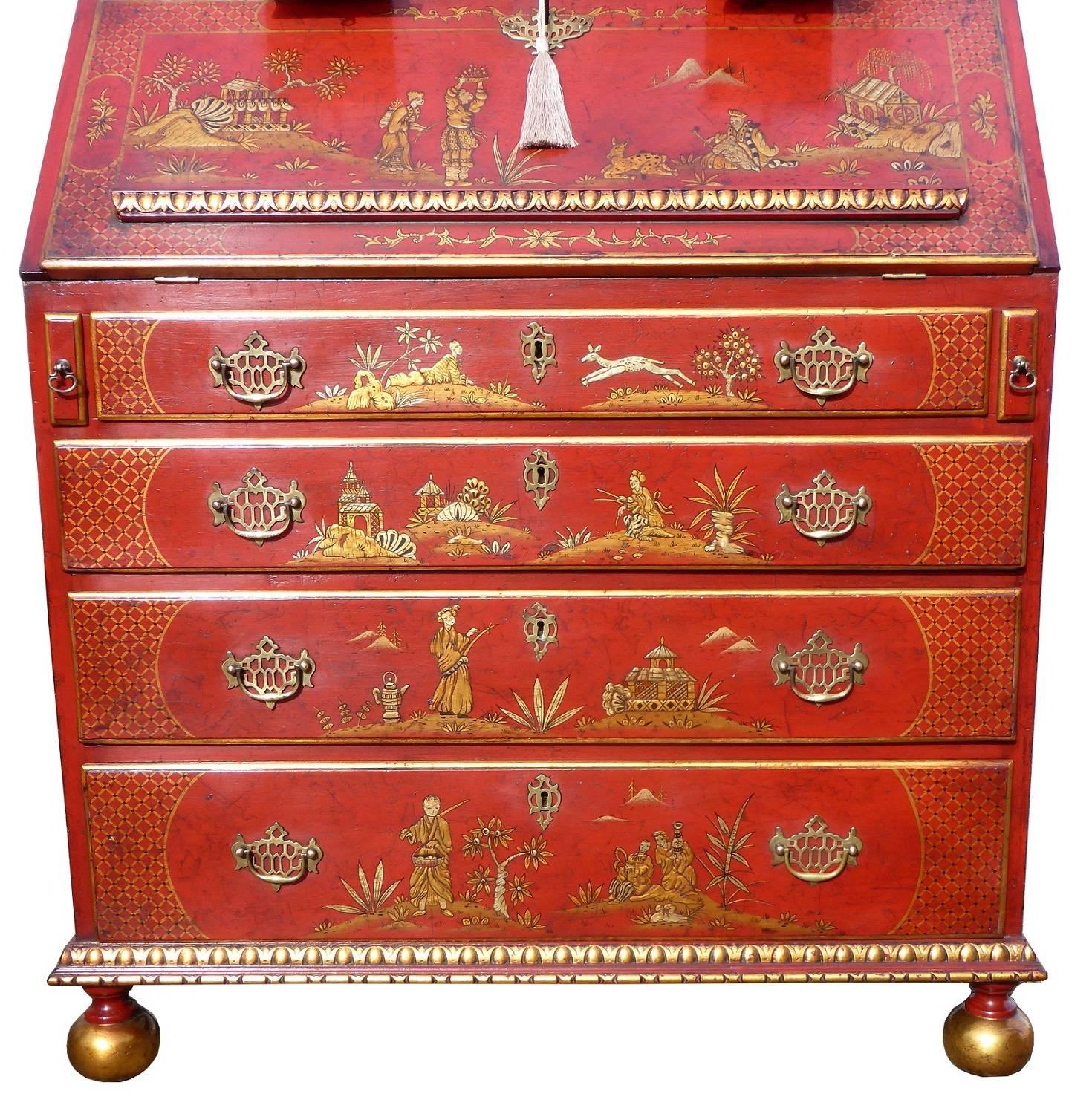  Late 19th/Early 20th Century Lacquer and Gilt Chinoiserie Secretary Bookcase 3