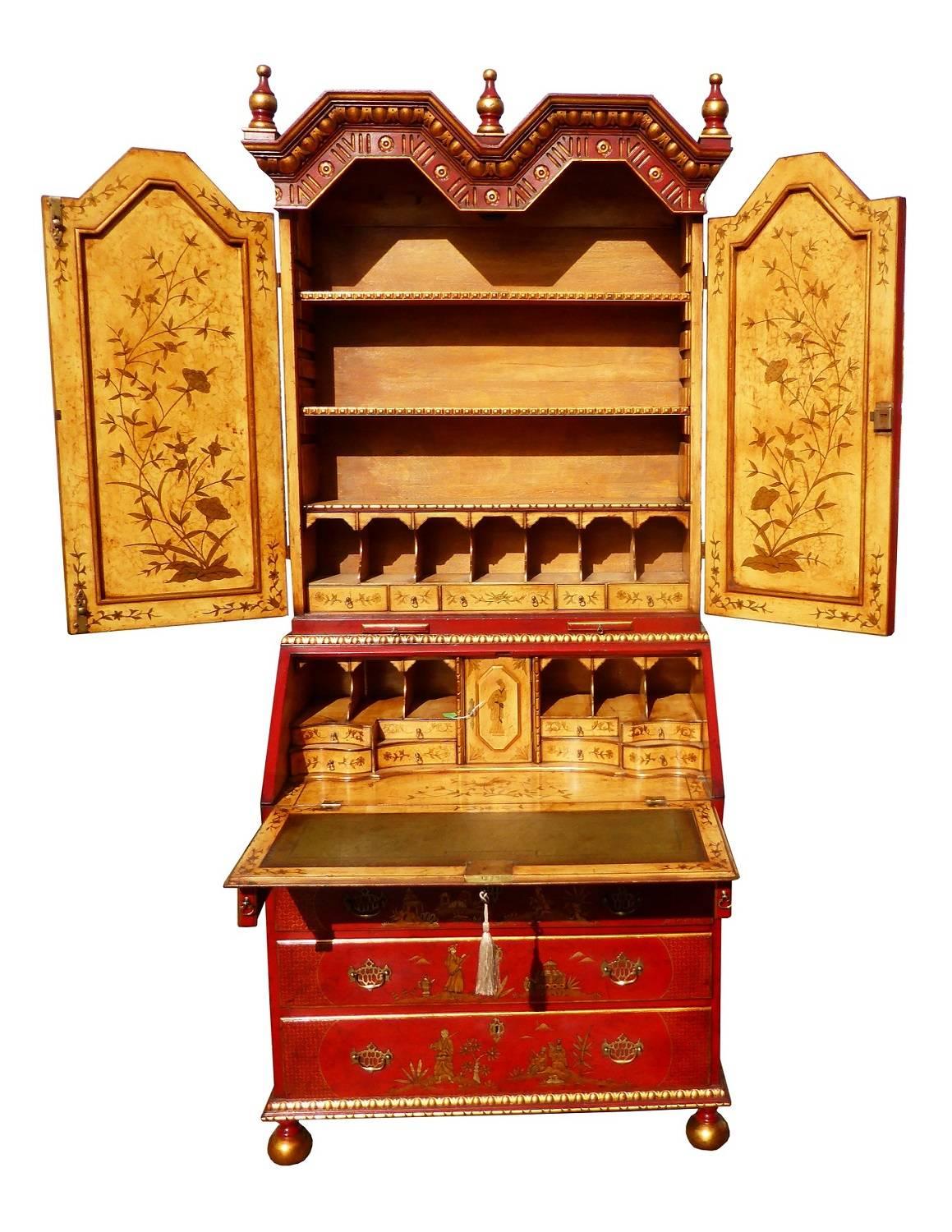  Late 19th/Early 20th Century Lacquer and Gilt Chinoiserie Secretary Bookcase 4