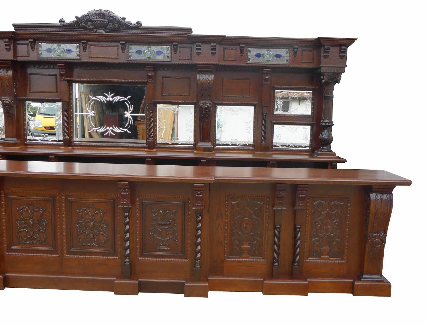 Victorian English Carved Oak Front and Back Bar