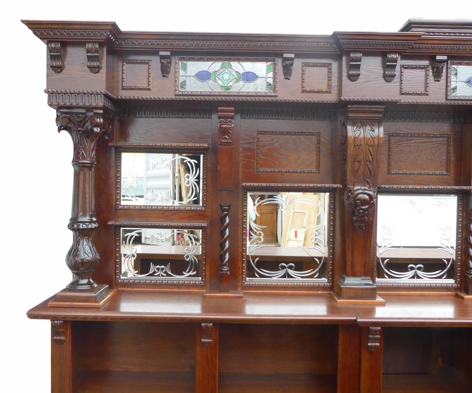 20th Century English Carved Oak Front and Back Bar
