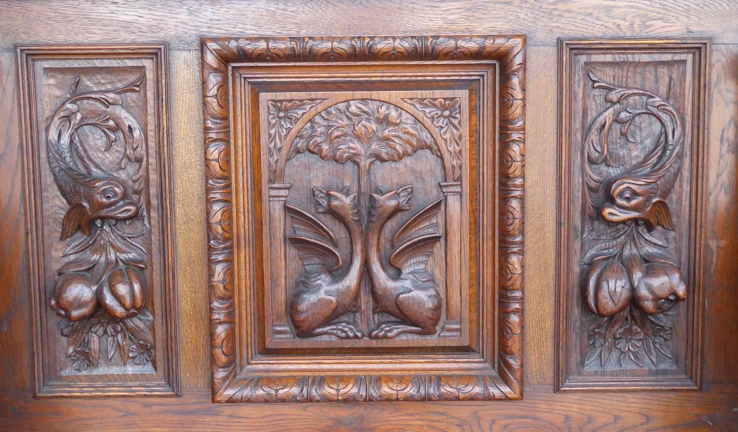 Victorian Superb 19th Century Carved Oak Bench