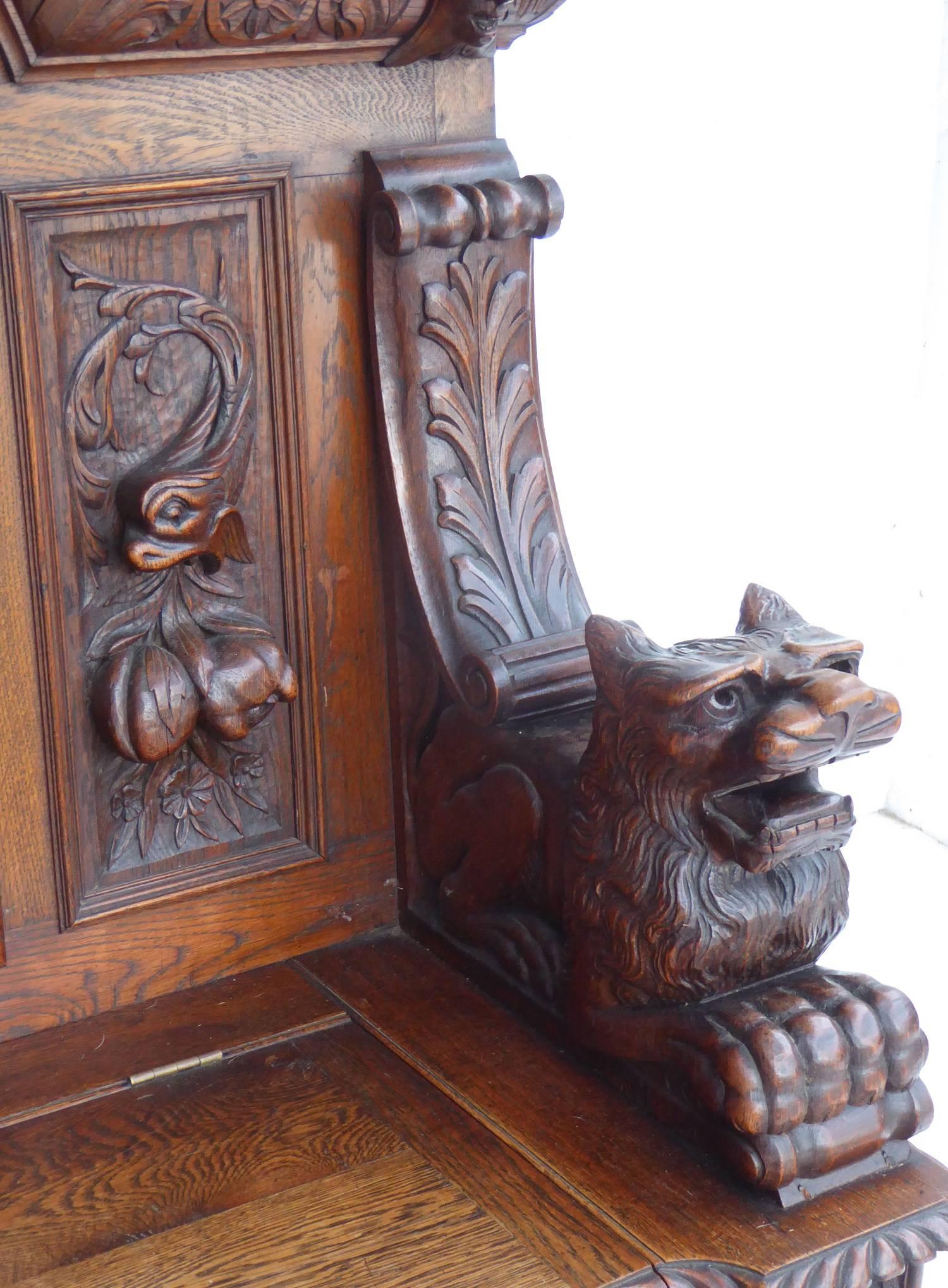 English Superb 19th Century Carved Oak Bench