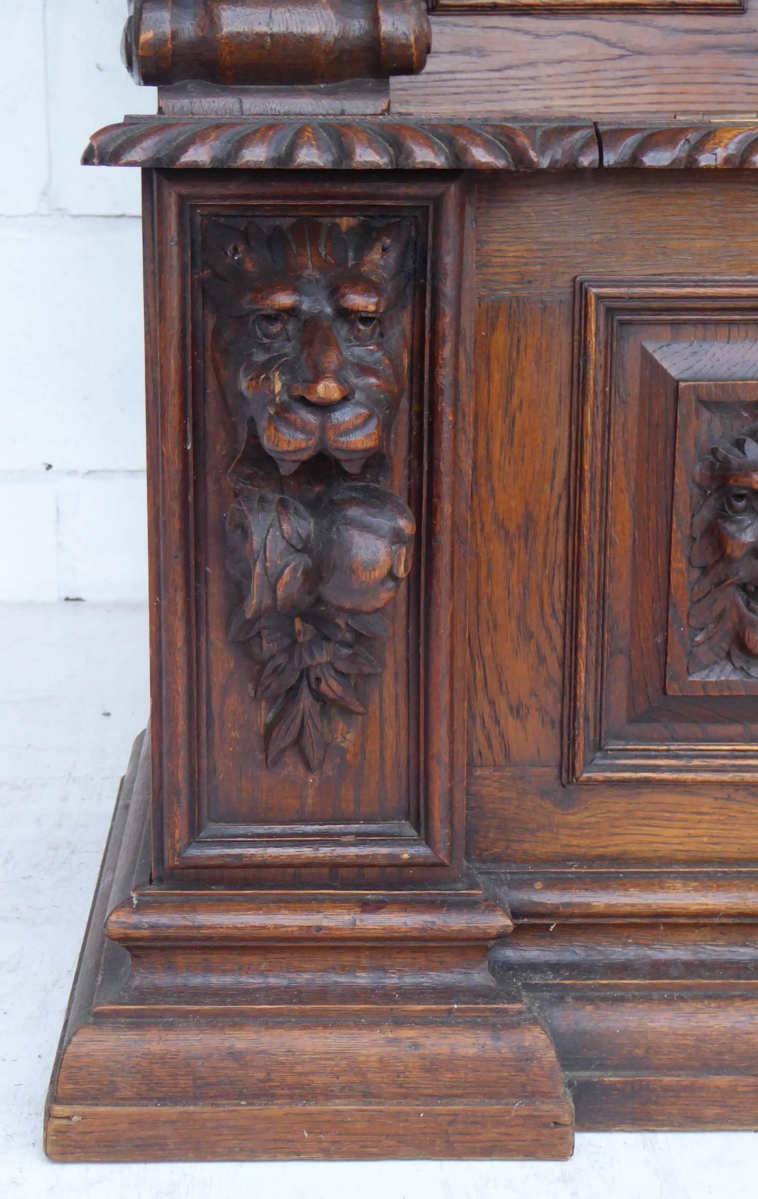 Superb 19th Century Carved Oak Bench 2