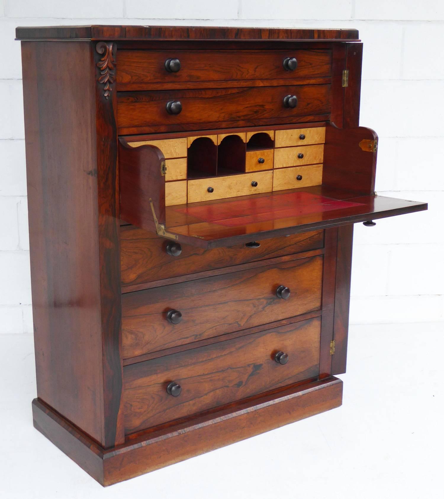 Unusual Large 19th Century Rosewood Secretaire Wellington Chest In Good Condition In Chelmsford, Essex