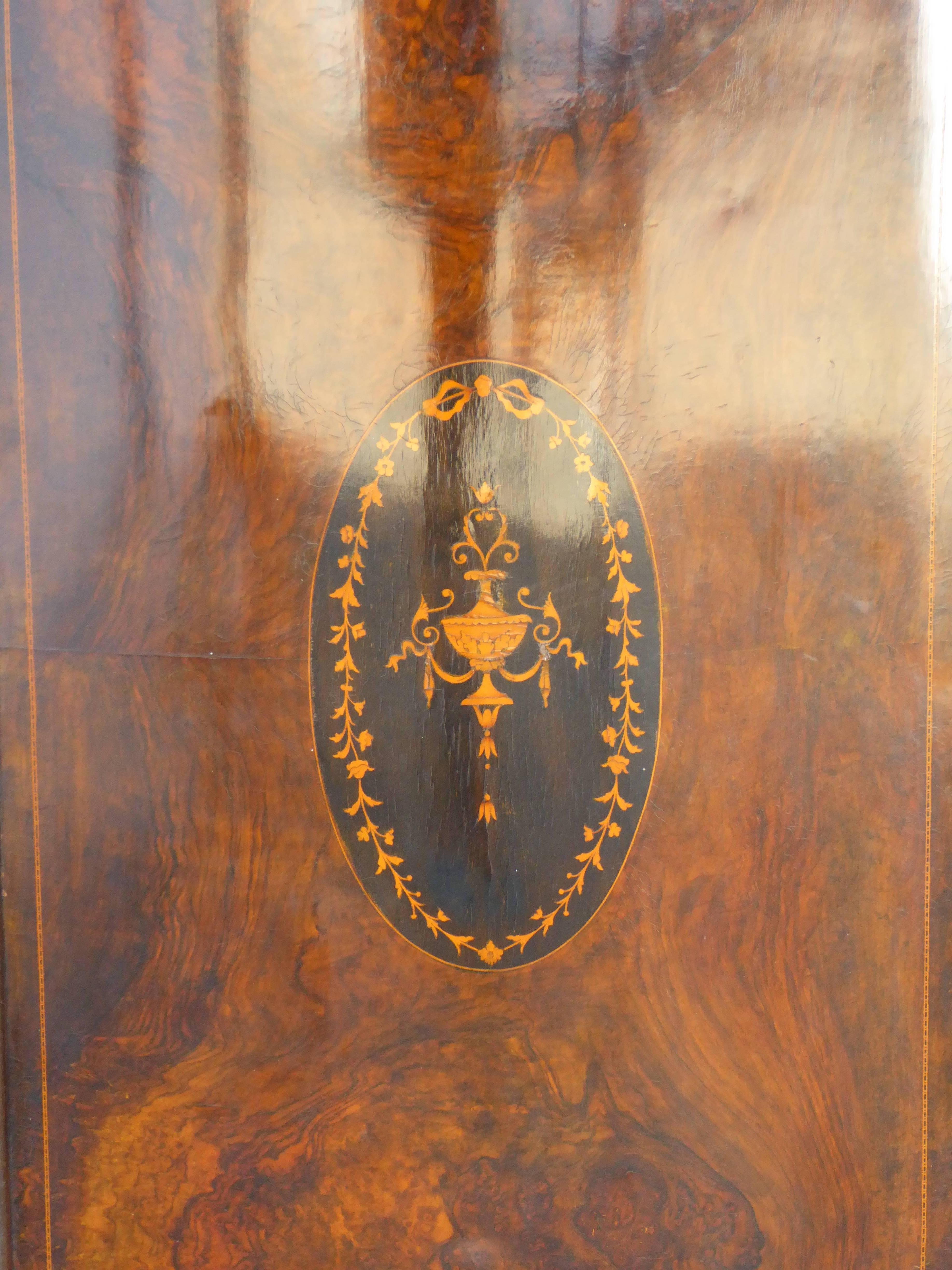 Satinwood Late Victorian Burr Walnut  Triple door wardrobe