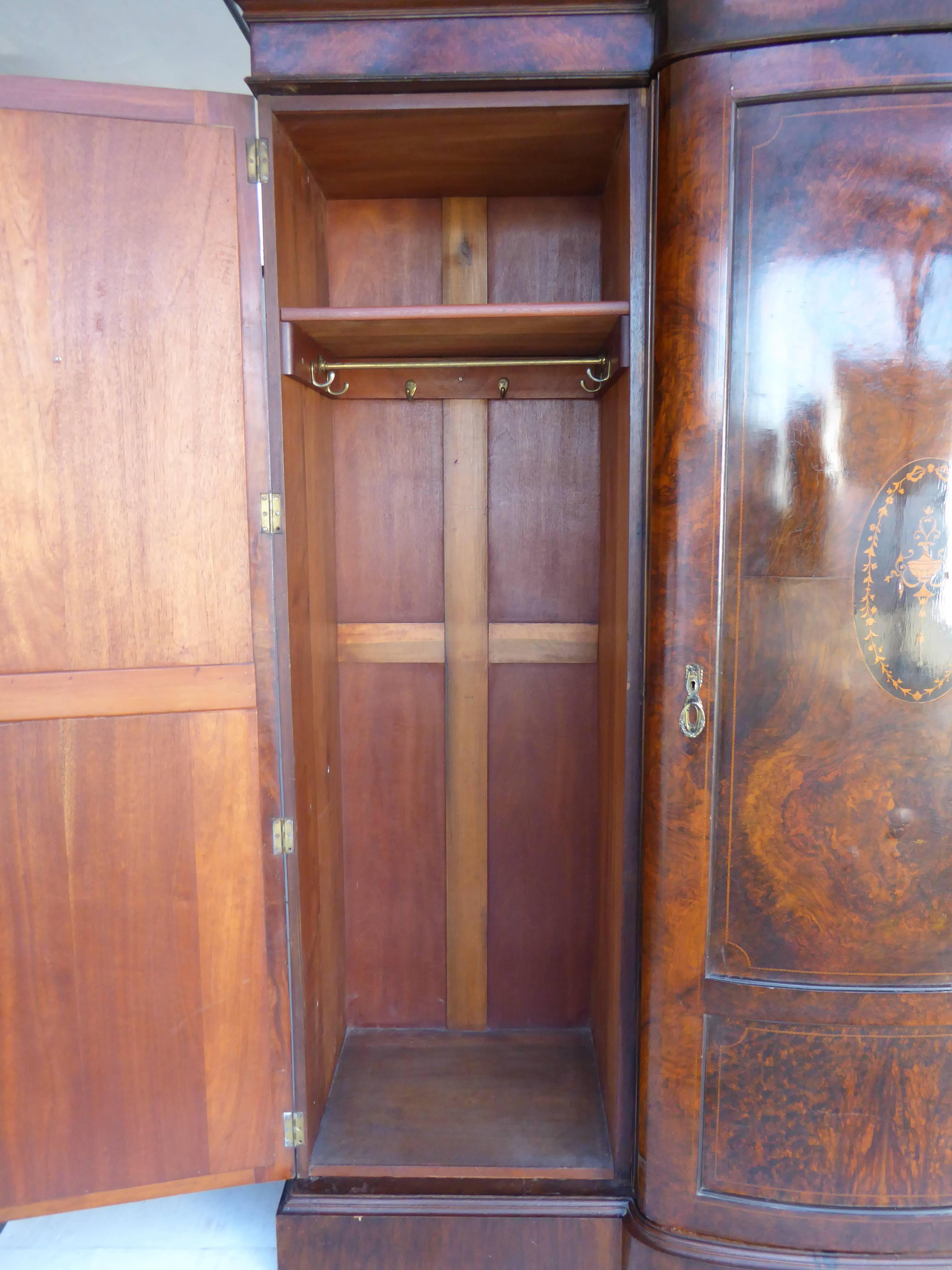 Inlay Late Victorian Burr Walnut  Triple door wardrobe