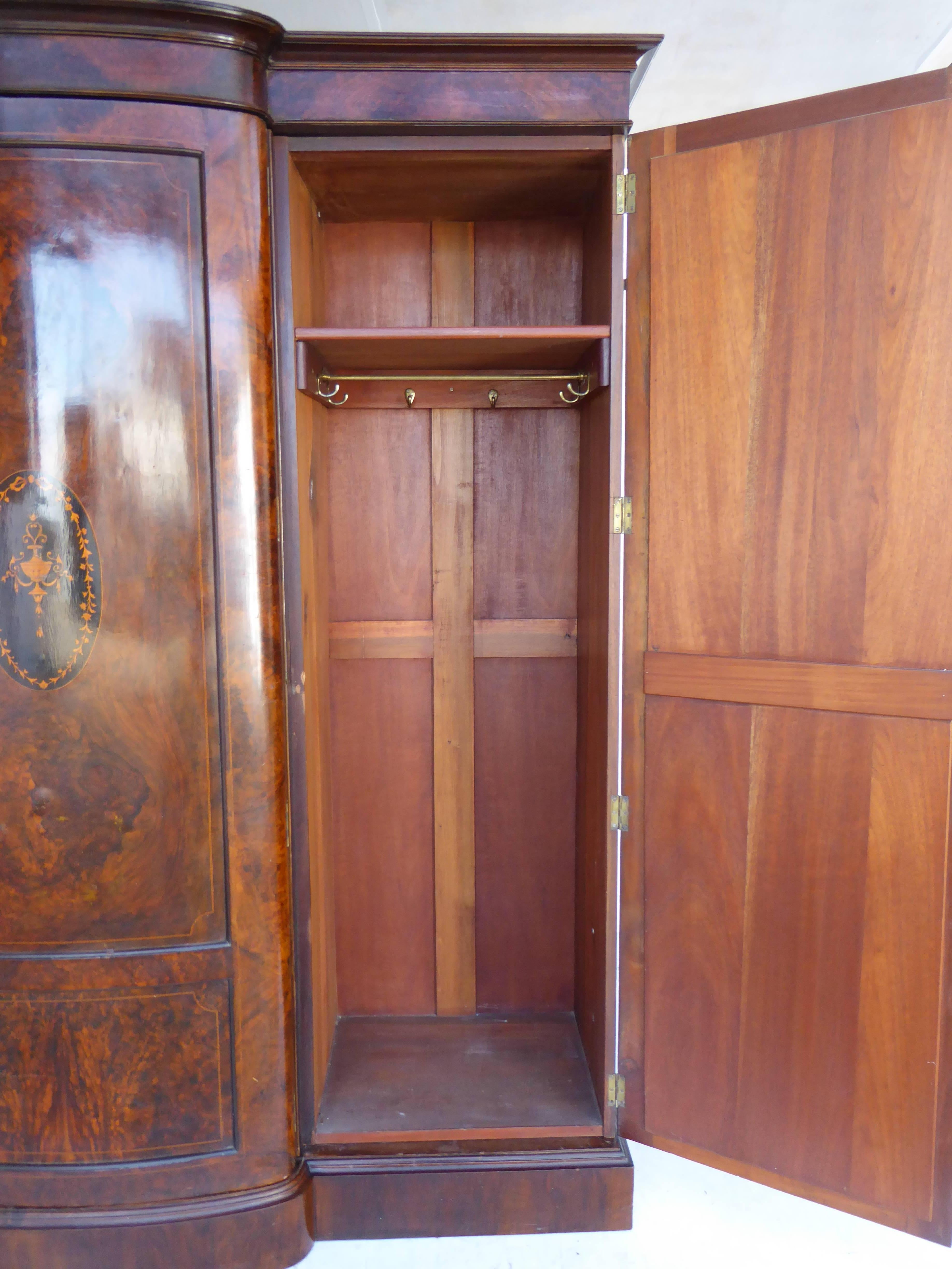 Late Victorian Burr Walnut  Triple door wardrobe In Good Condition In Chelmsford, Essex