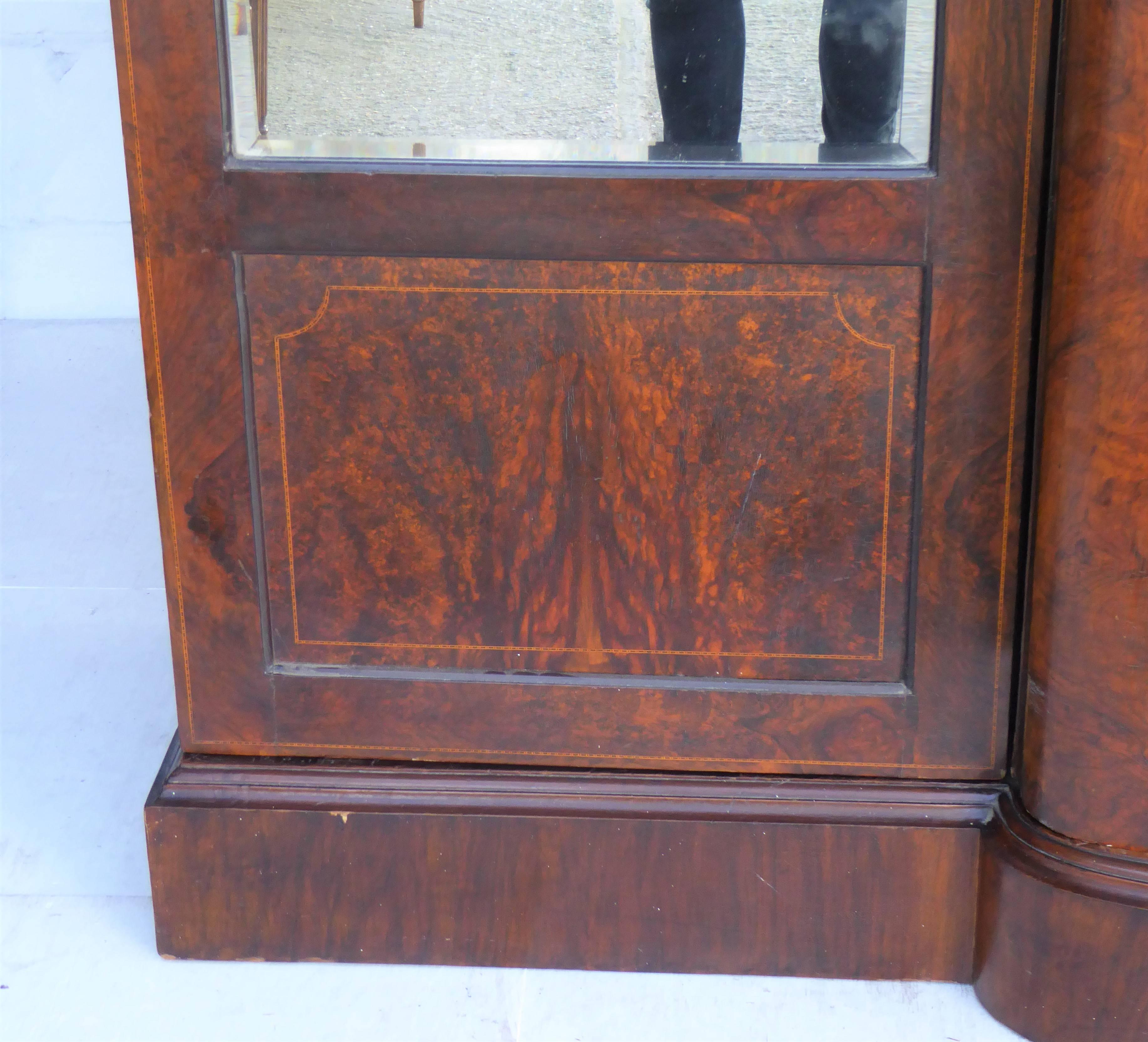Late 19th Century Late Victorian Burr Walnut  Triple door wardrobe