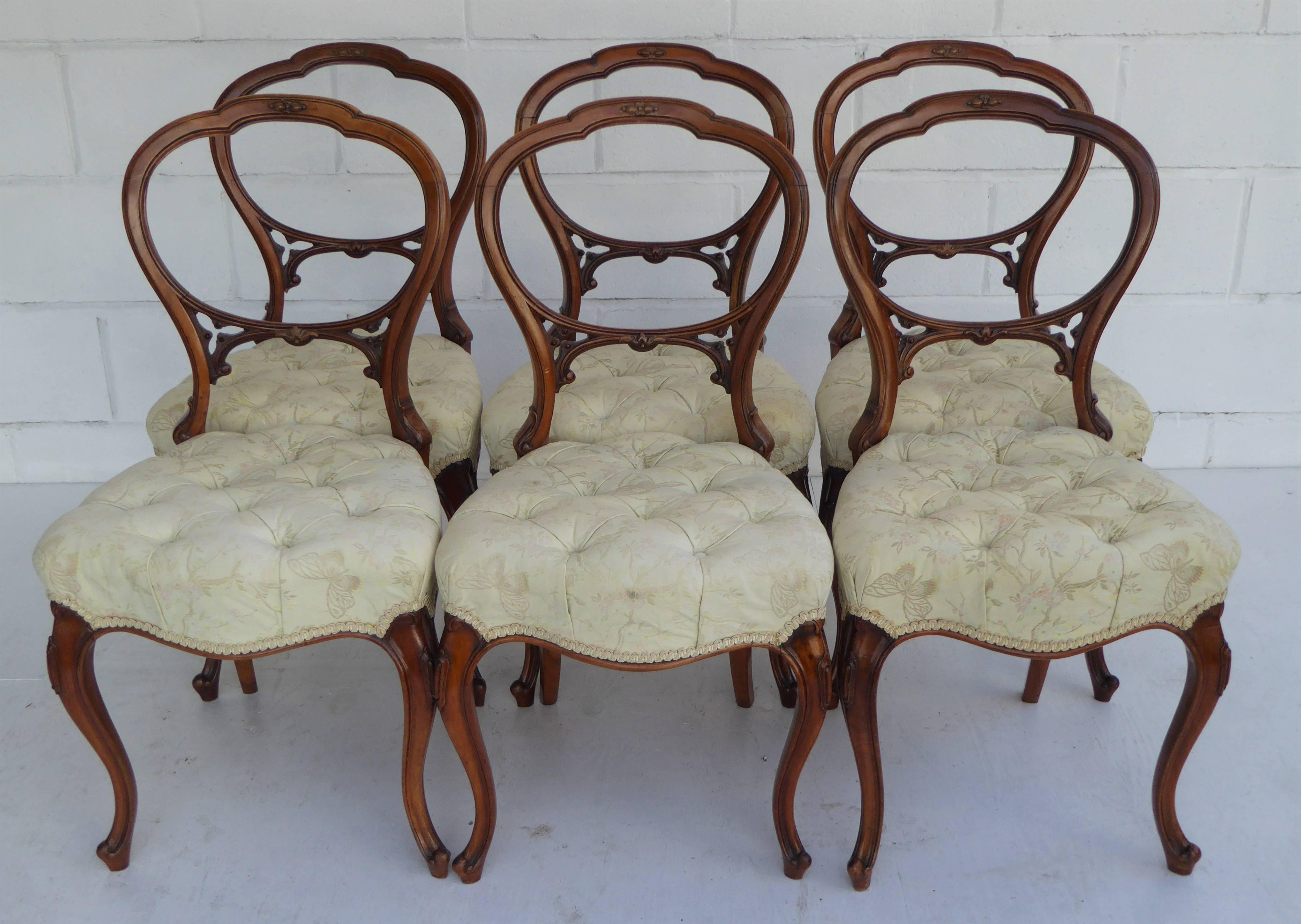European Set of Six Victorian Walnut Chairs