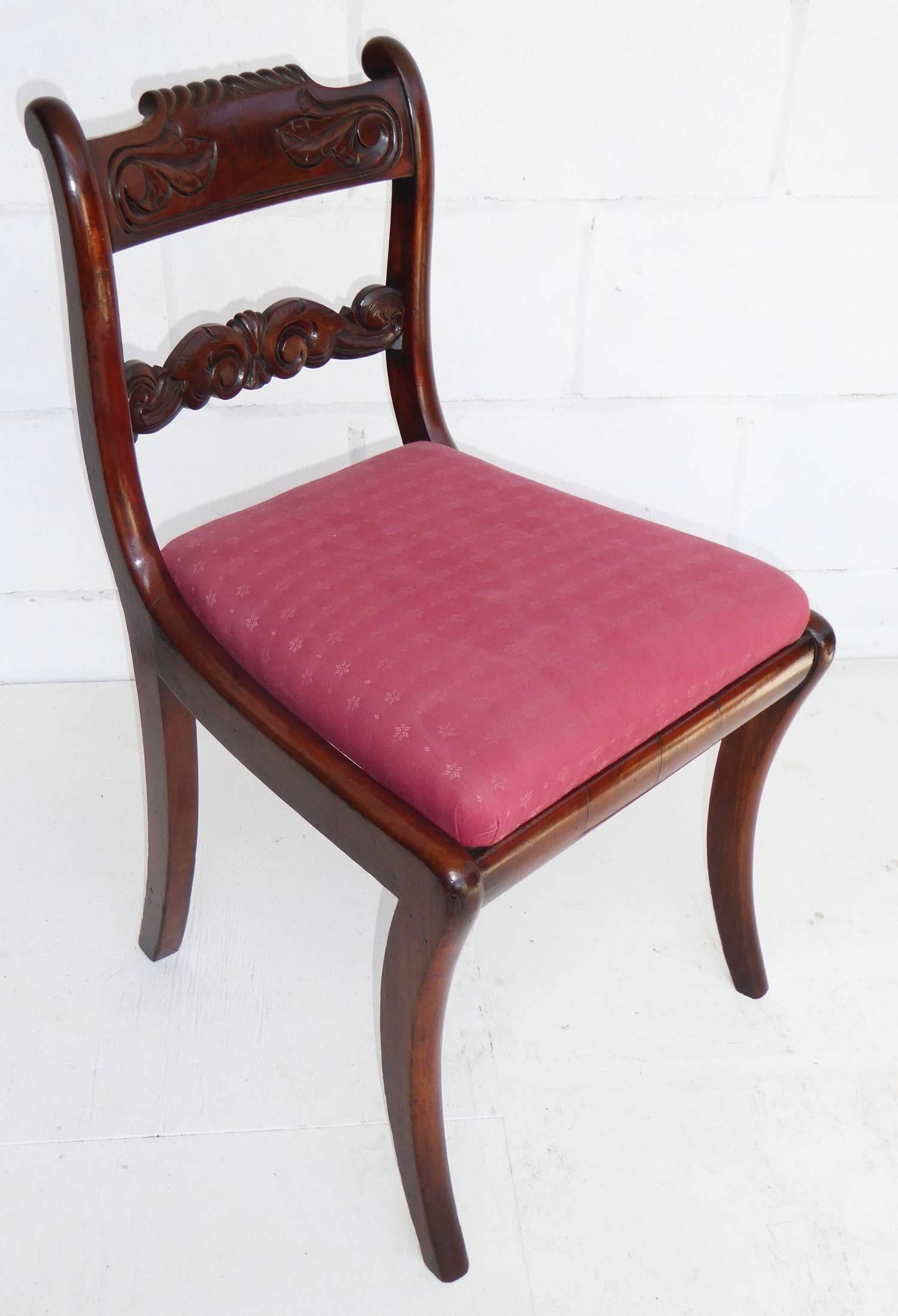 Hand-Carved 19th Century Set of Eight Regency Mahogany Dining Chairs