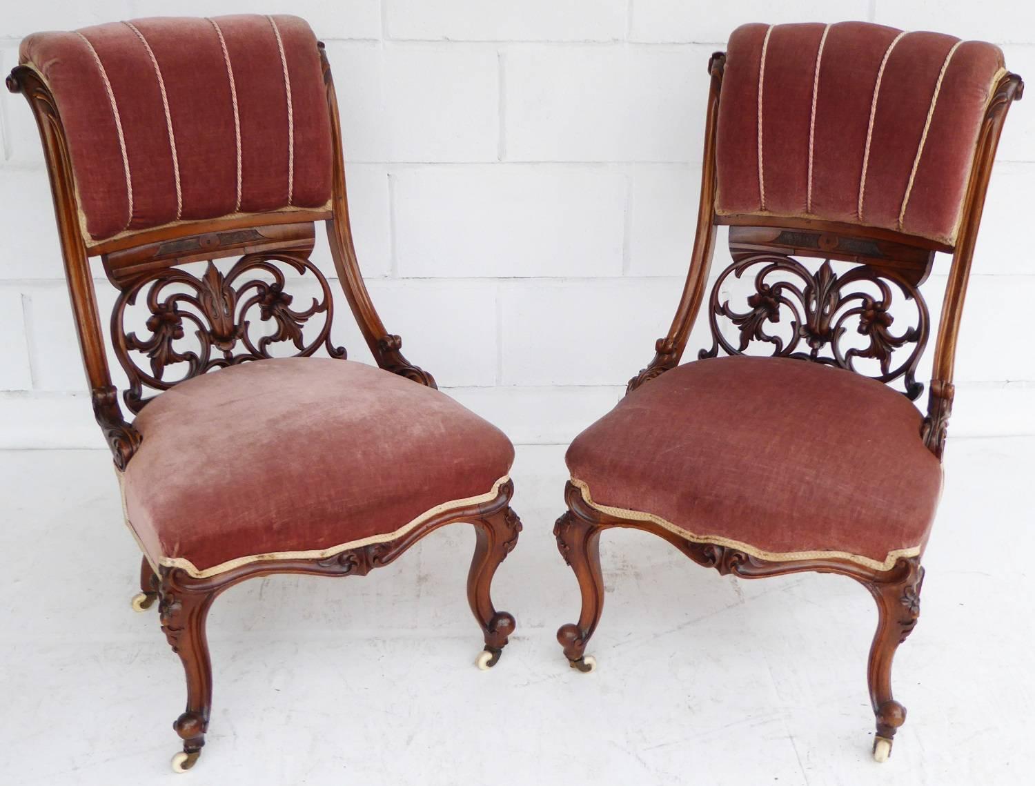 Set of 12 Victorian Walnut Dining Chairs and Two Salon Chairs 2