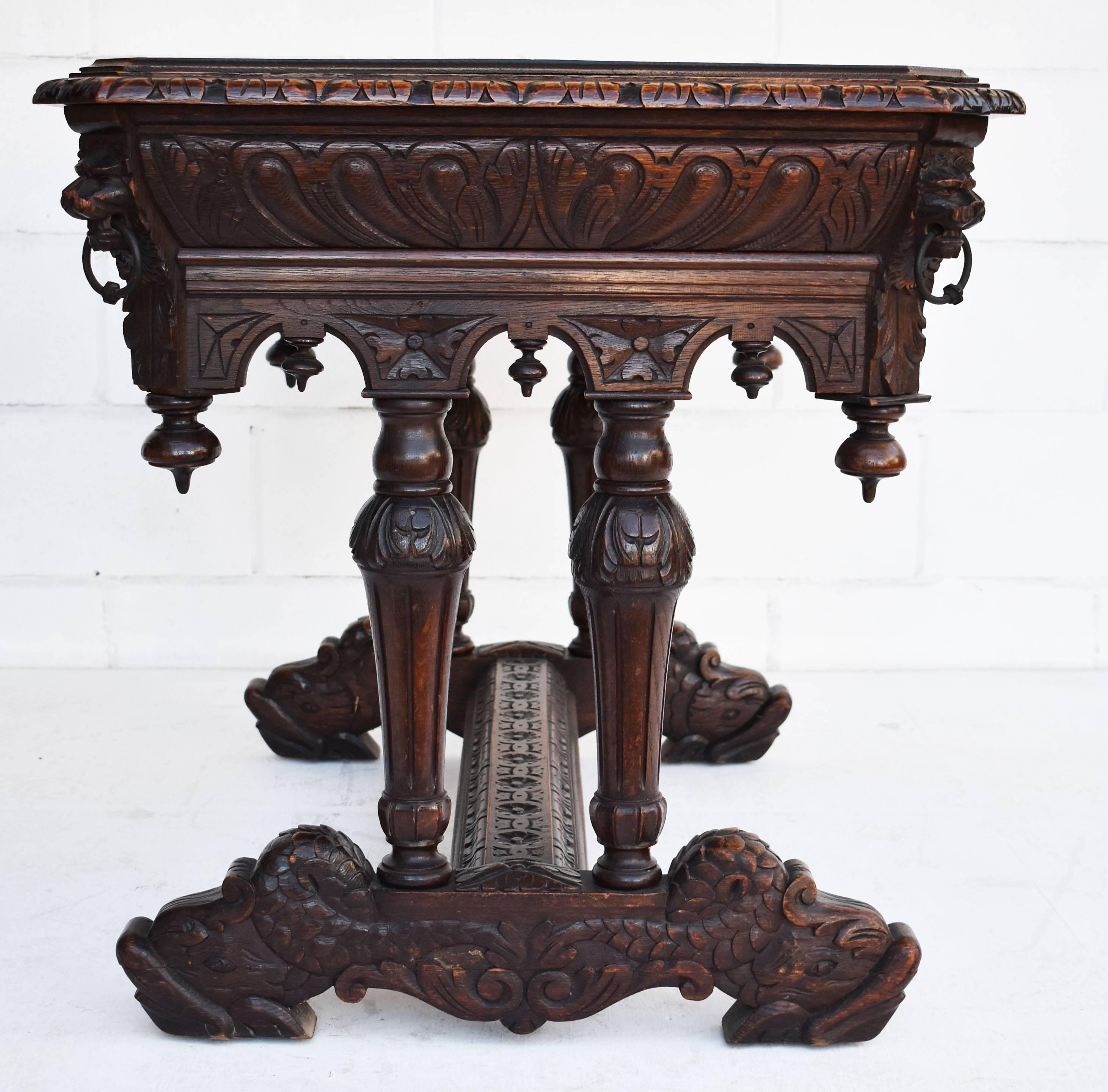 19th Century Victorian Carved Oak Centre Table 1