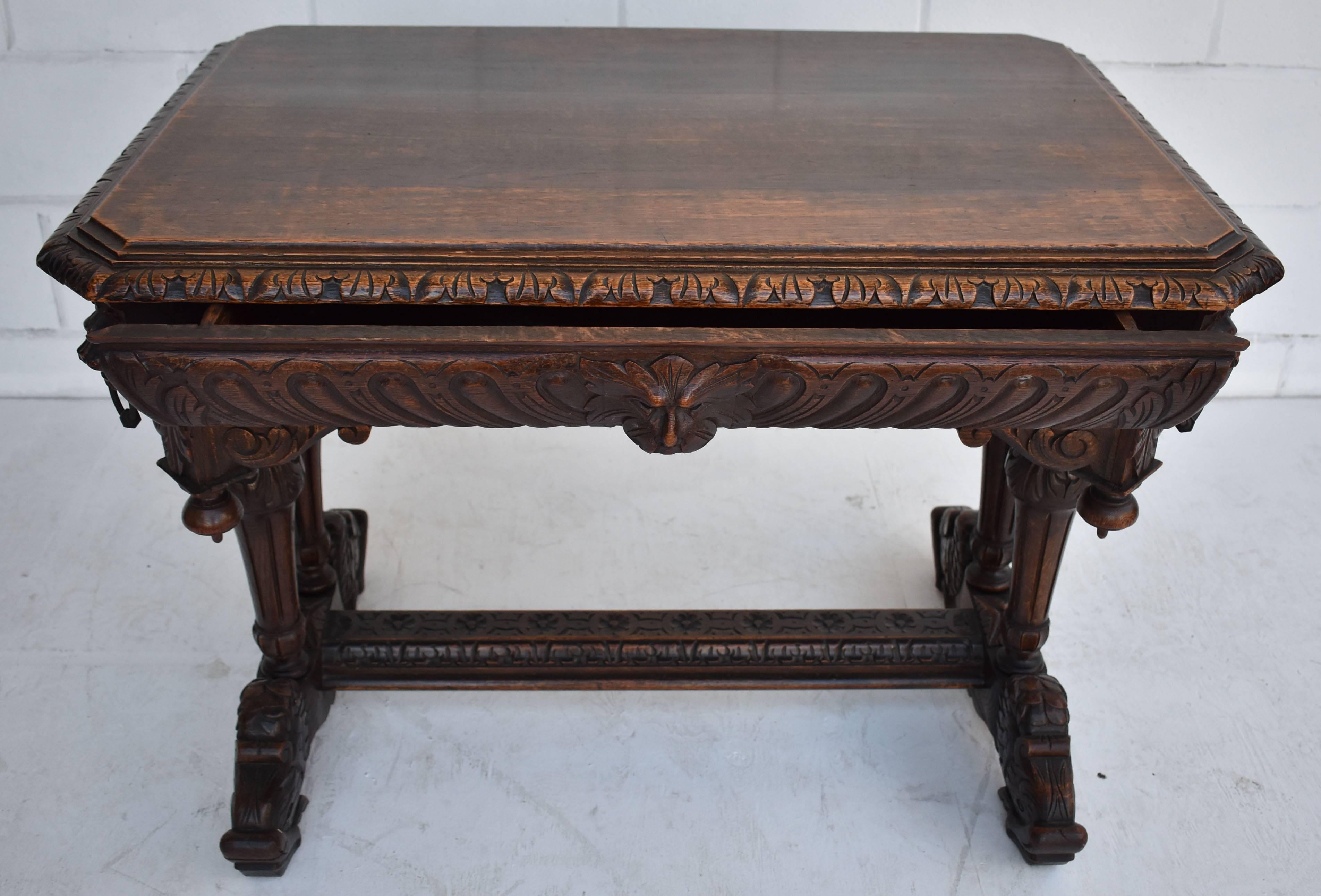Hand-Carved 19th Century Victorian Carved Oak Centre Table