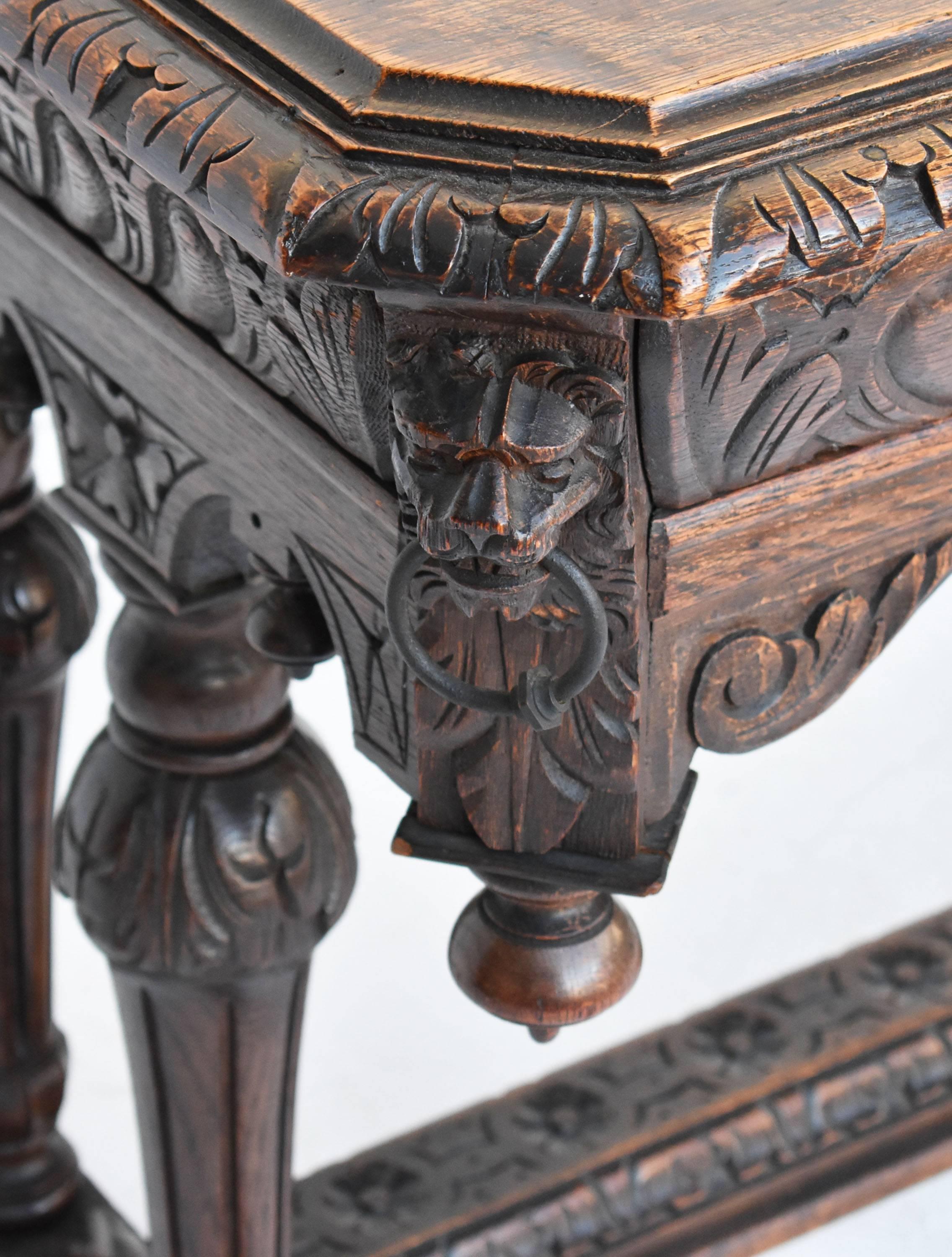 French 19th Century Victorian Carved Oak Centre Table