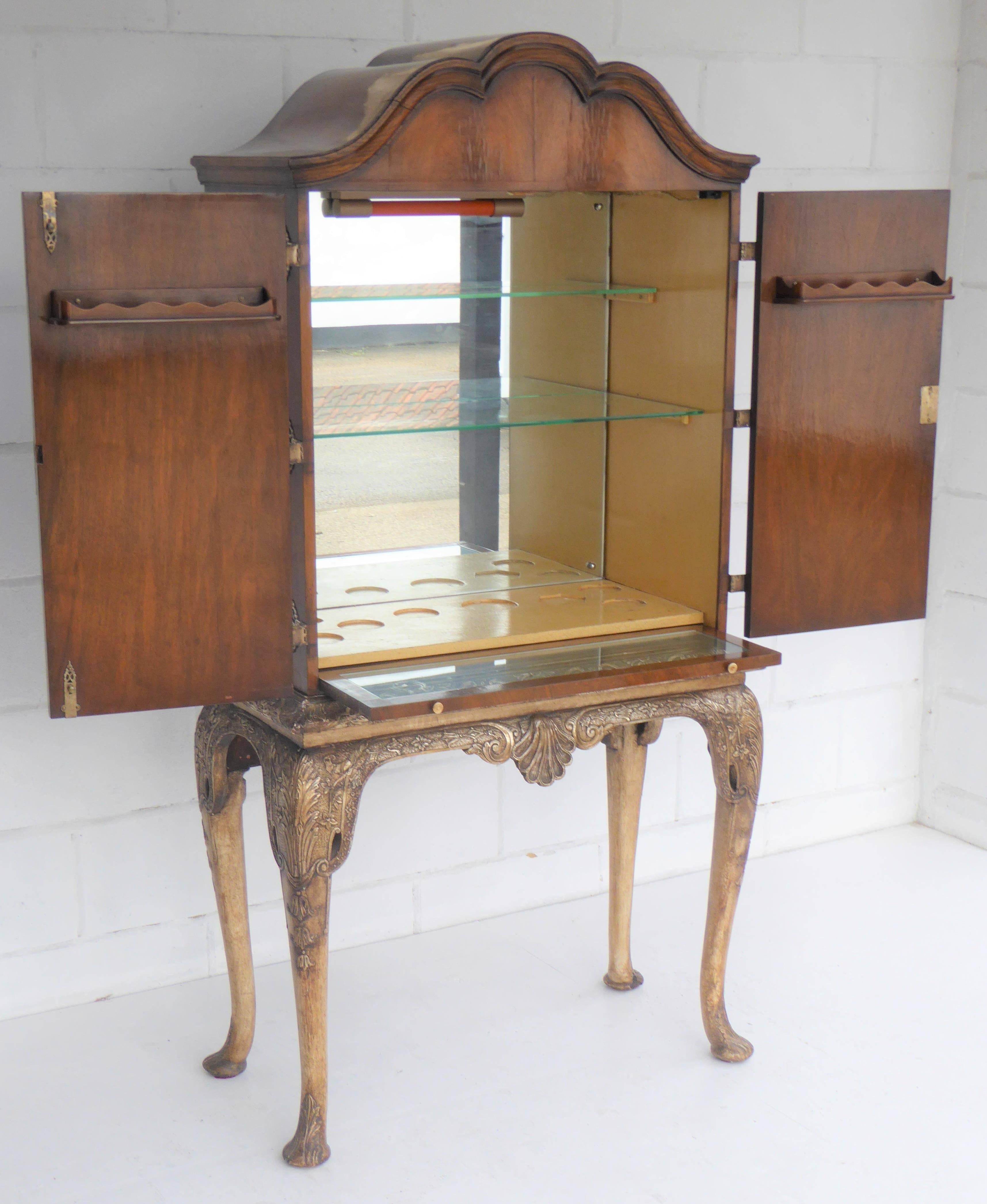 Walnut Queen Anne Cocktail Cabinet on Stand 1