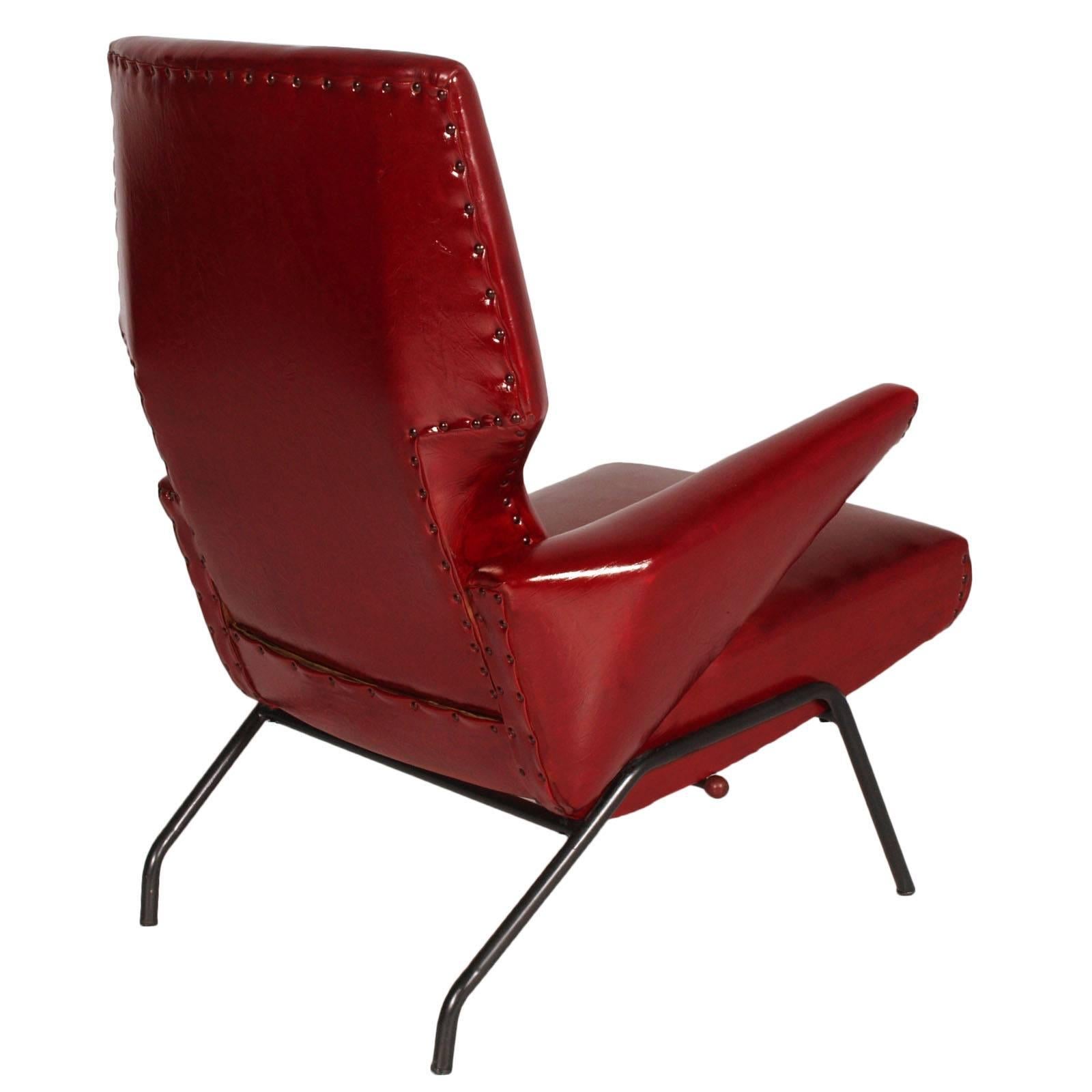 Mid-Century Modern Italian  Armchair Dark Red leather Svend Skipper style Papa Bear   For Sale