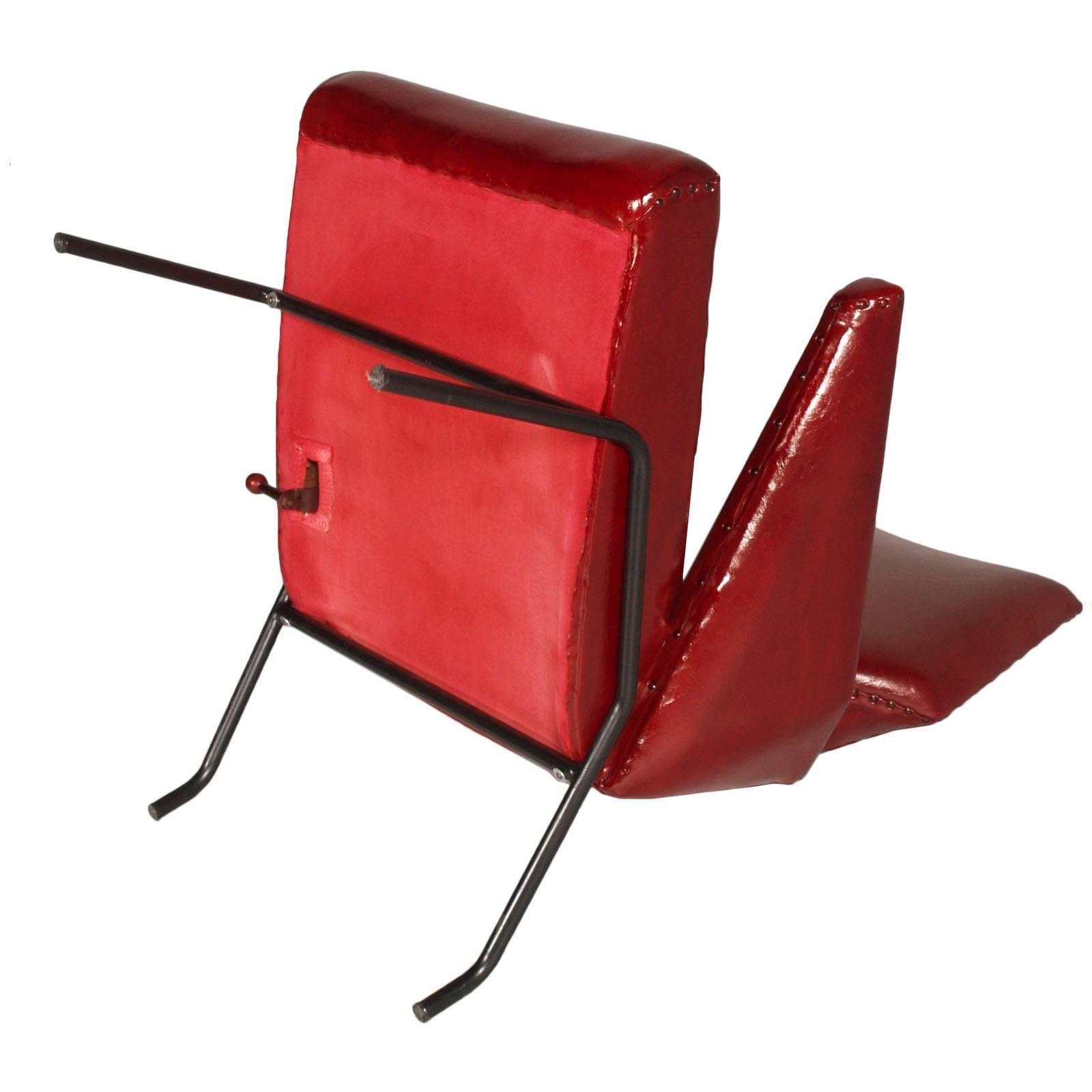 Cold-Painted Italian  Armchair Dark Red leather Svend Skipper style Papa Bear   For Sale