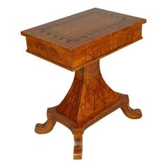 Mid 19th Century Swedish Table, Worktable, Biedermeier, inlaid Burl Elm walnut