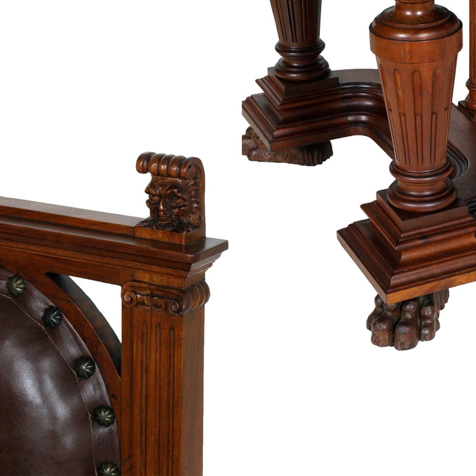 19th Century  Italian Renaissance Style Set Dining Room 16 Pieces Walnut Hand-Carved For Sale