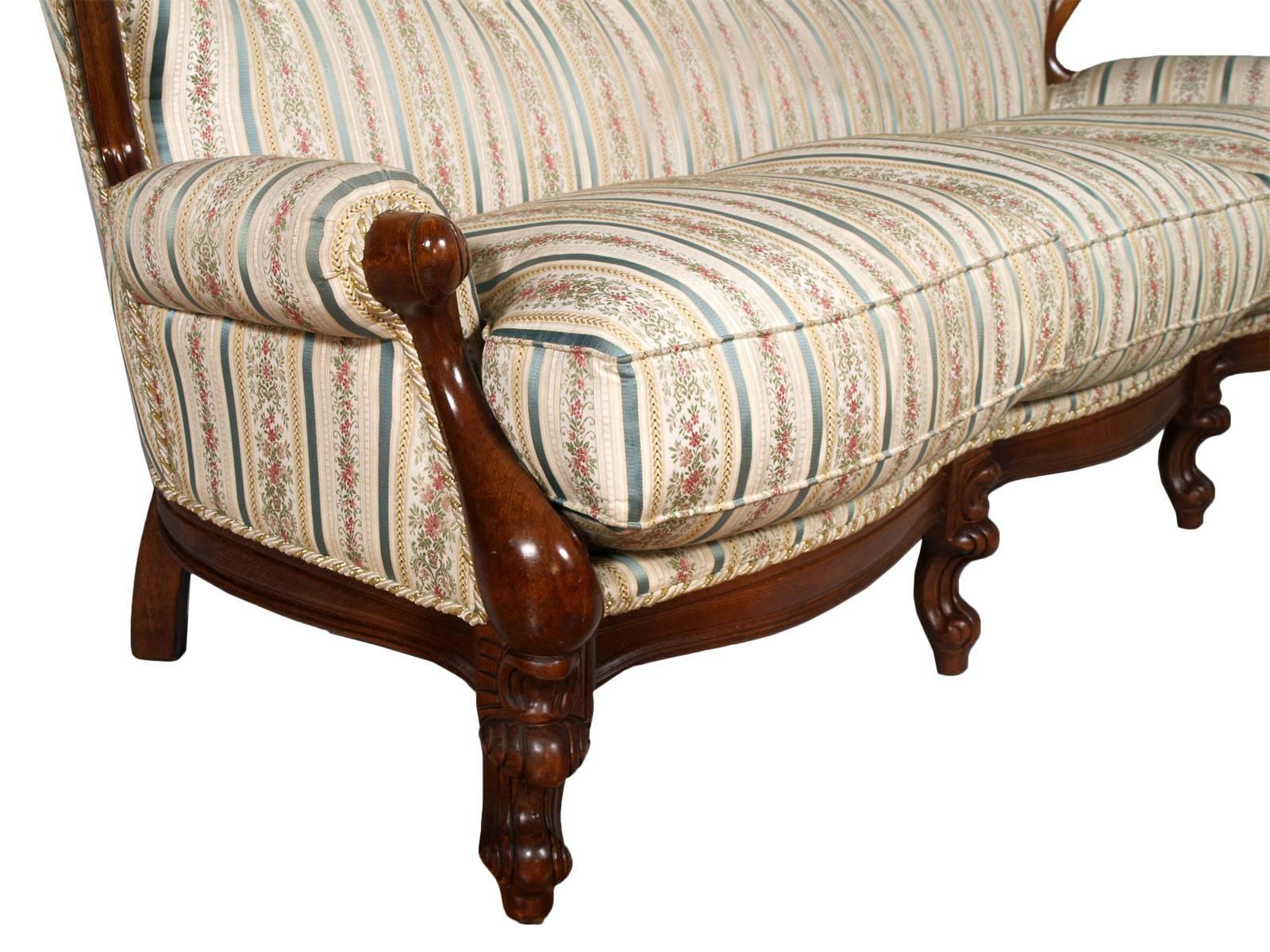 Baroque Revival 19th Century Venetian Baroque Sofa, Settee,  Hand-Carved walnut For Sale