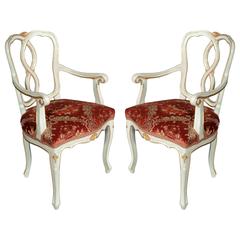 19th Century Antique Venetian Baroque Pair of Armchairs laquered and Gold Leaf 5