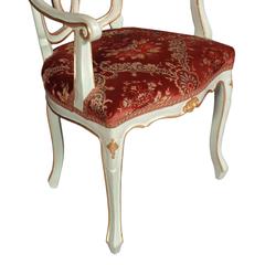 19th Century Antique Venetian Baroque Pair of Armchairs laquered and Gold Leaf