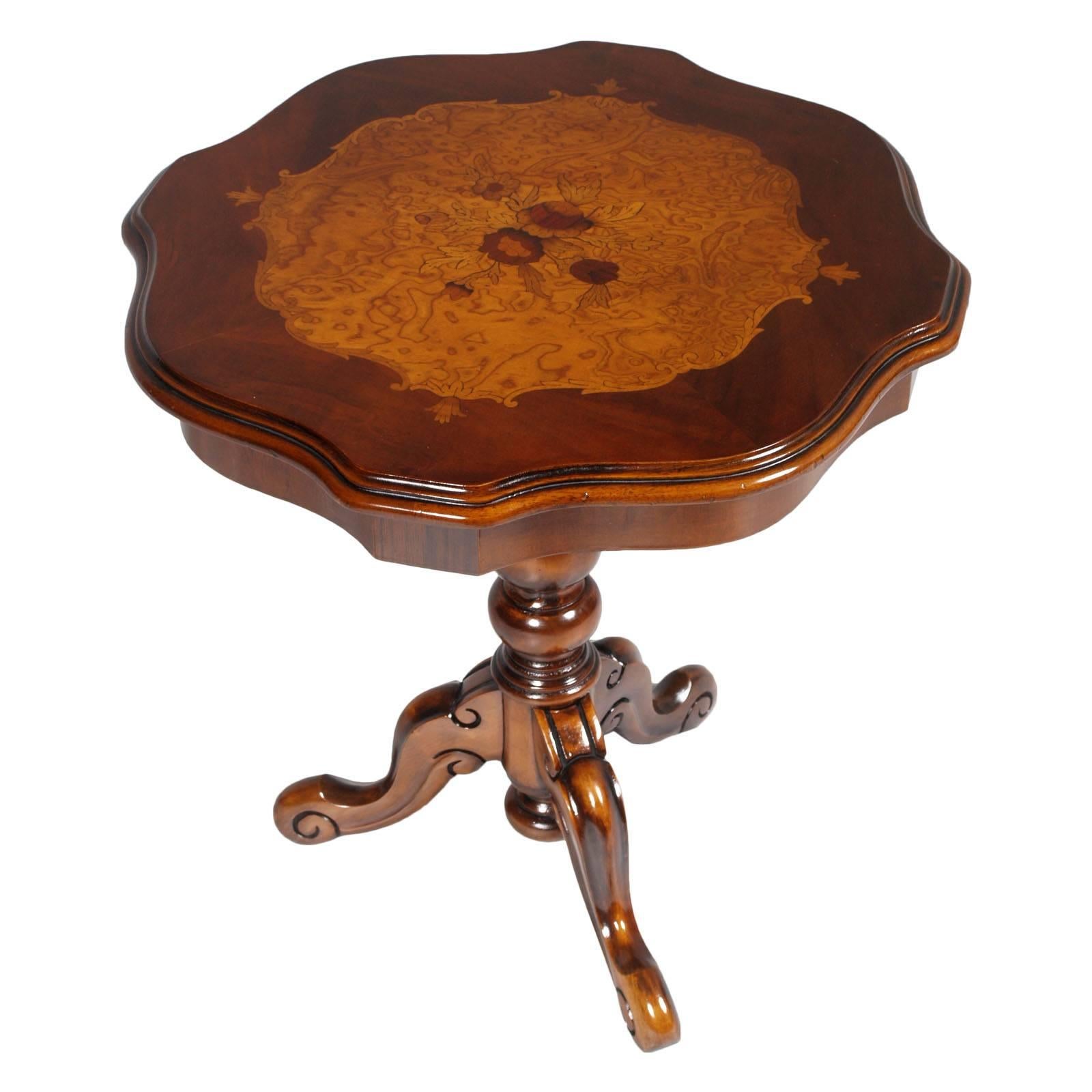 Italy antique Sorrentine Coffee Table Solid carved Walnut richly Inlaid the Top For Sale