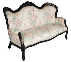 19th Century Italian Baroque Sofa, ebonized hand-carved walnut upholstery 2000s