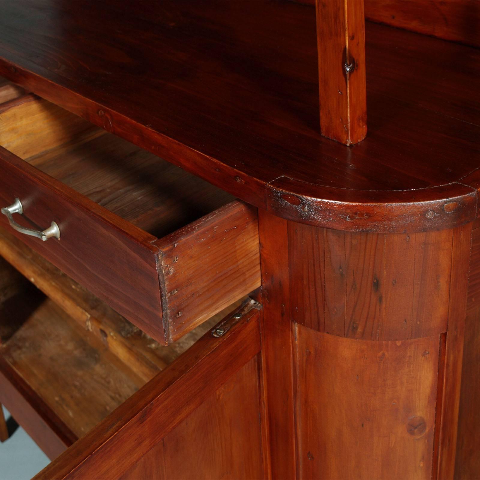 Italian 1900s Antique Credenza Sideboard Art Nouveau with Display Cabinet & Mirror For Sale