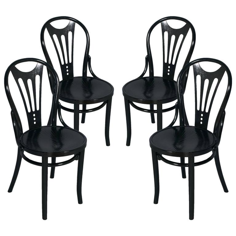 1920s Four Black Ebonized Thonet Chairs Art Nouveau For At 1stdibs 1920s Four Black Ebonized Thonet Chairs Art Nouveau For