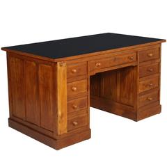 1930s Italian Art Deco Desk Writing Table Teaching Post Drawers in Solid Oak