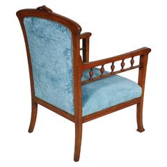 Italian 1910s Art Nouveau Armchair Hand Carved walnut , Eugenio Quarti manner