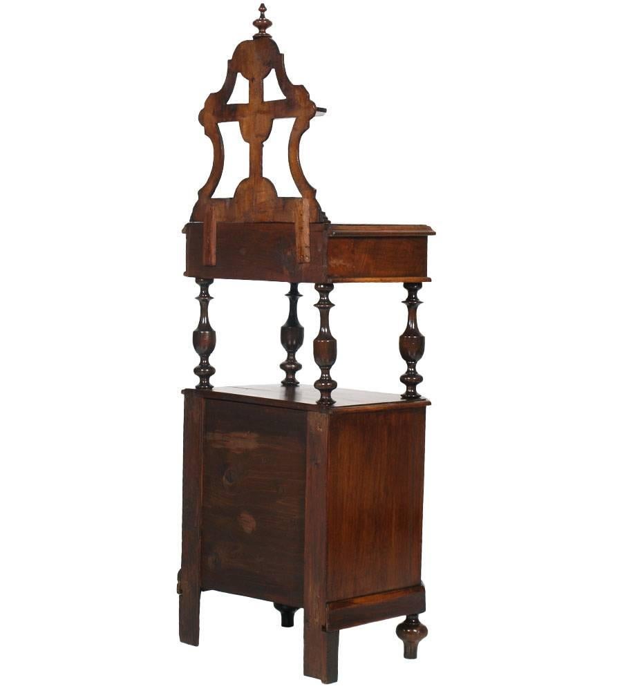Italian Italy Mid-19th Century Night Stand Louis Philippe in Walnut Turned, Hand-Carved For Sale
