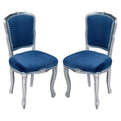 Luois XV  Venetian Side Chairs in silvered Hand-Carved Walnut, new upholstered