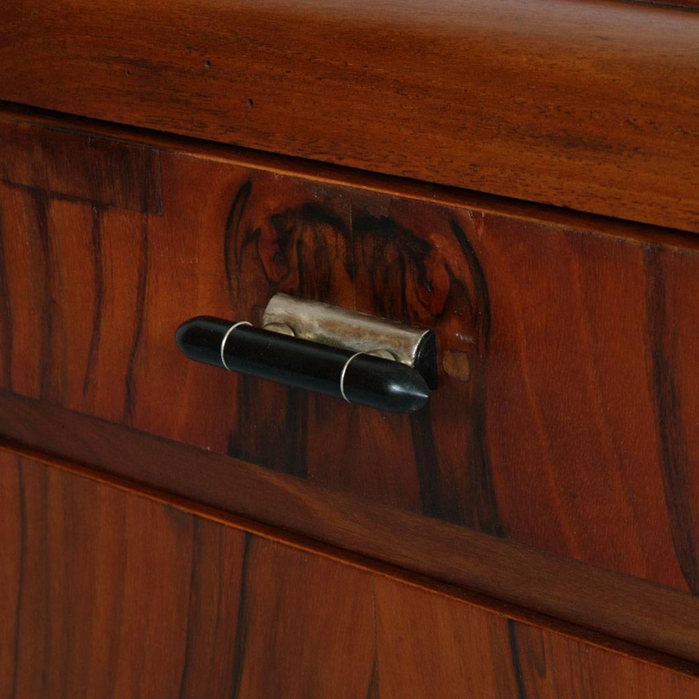 1930s Italian Art Deco Walnut and Walnut Applied Bedside Nightstand Cabinet 1
