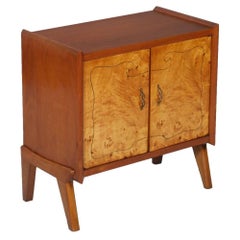 Vintage Mid-Century Cabinet by Paolo Buffa Cantù Blond Walnut Burl Birch Inlay Threaded