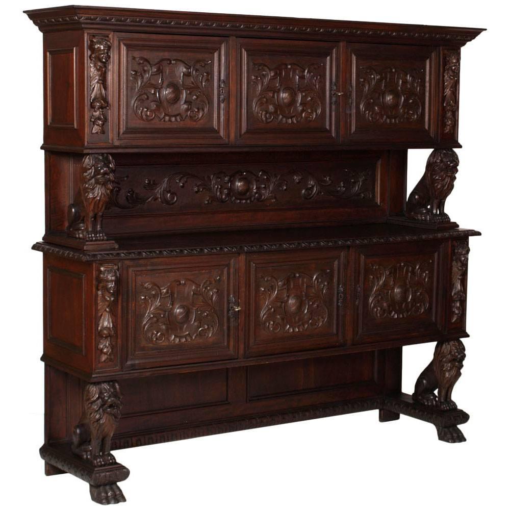 Late 19th Century Renaissance Sideboard Hand-Carved Walnut by G. Scalambrin For Sale