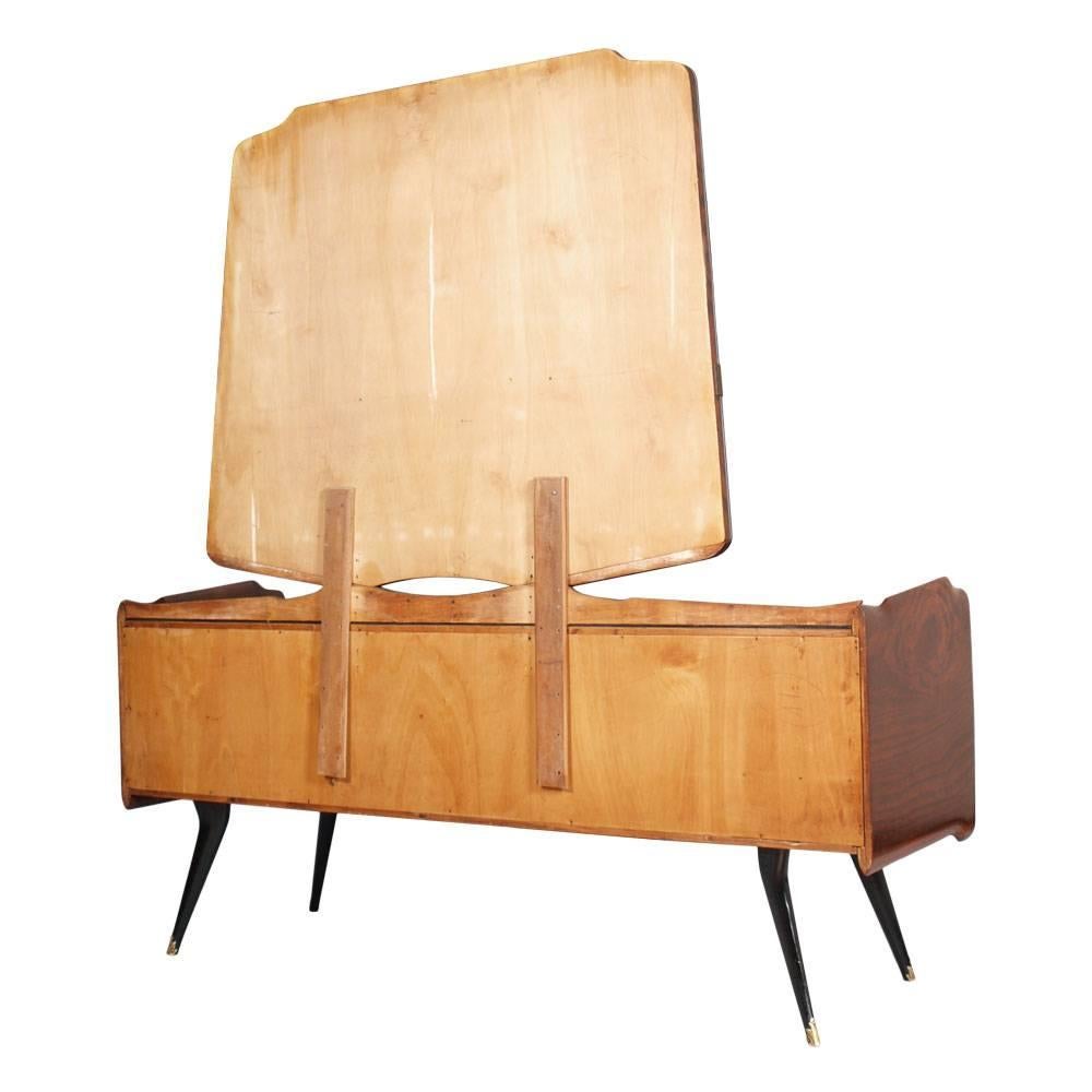 Brass Mid-Century Modern Dresser Mirrored Sideboard , Style Osvaldo Borsani, in Burl For Sale