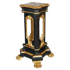18th Century Baroque Pedestal Relics Housing Column  in Carved Wood with Gold L