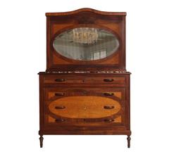 Antique Italian Pair of Marble-Top Bedside Tables and Chest of Drawers