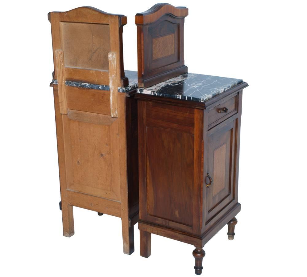Art Nouveau Antique Italian Pair of Marble-Top Bedside Tables and Chest of Drawers For Sale