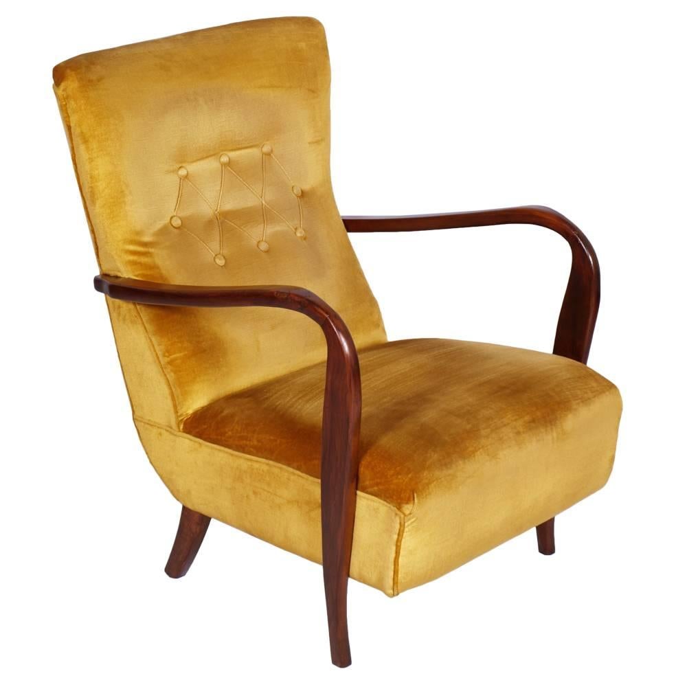 Mid-Century Modern Armchair Carlo Mollino Style Period 1940s Walnut and Velvet